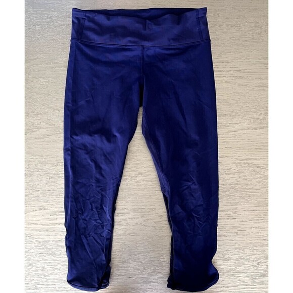 Lululemon Pants Womens Revitalize Crop Blue Mesh Panels Stretch Leggings Sz 8 - Picture 1 of 6